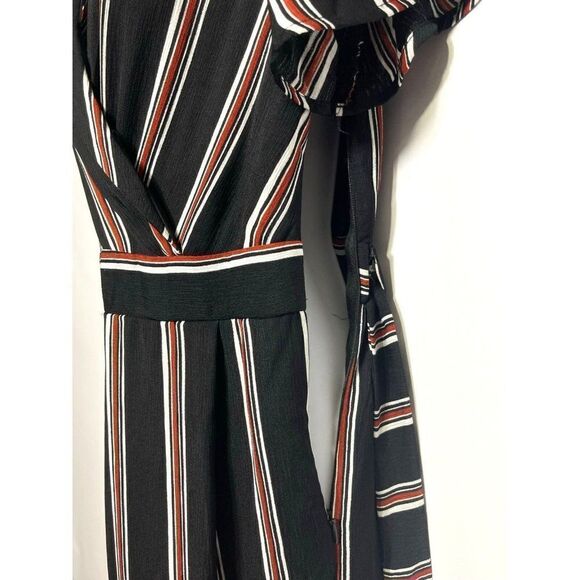 June & Hudson Striped Jumpsuit Womens Size S Black Belted Zip Side - Picture 6 of 7